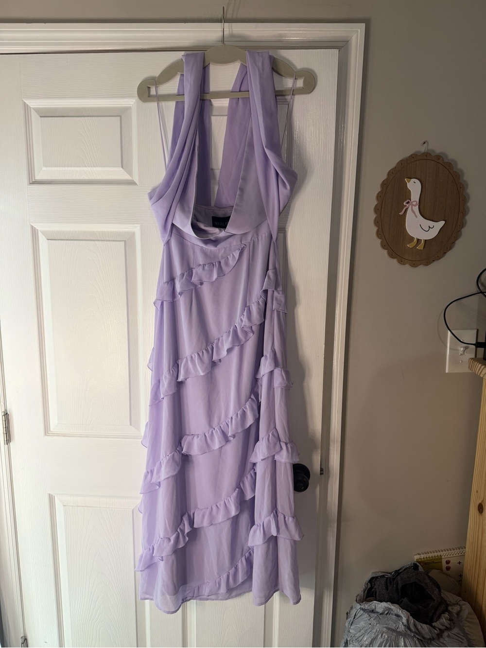 Angel Biba Lavender Ruffle Halter Midi Dress